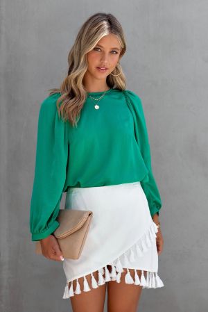 Дамска елегантна блуза в зелено с дълъг ръкав
