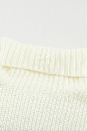 White Plain Turtleneck Sweater Dress with Slits