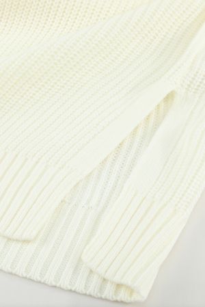 White Plain Turtleneck Sweater Dress with Slits