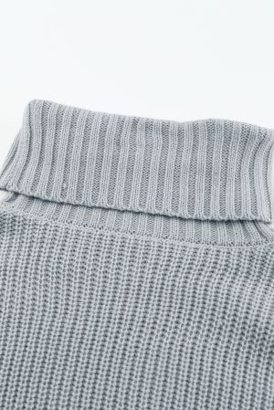Gray Plain Turtleneck Sweater Dress with Slits