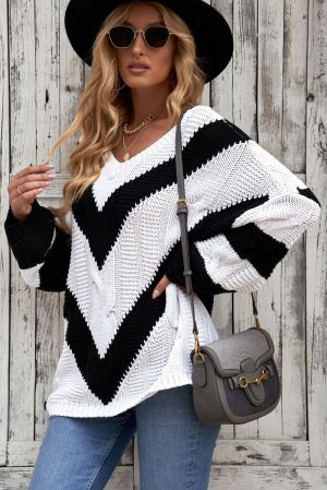 Black Color Block Drop Shoulder Oversize Sweater