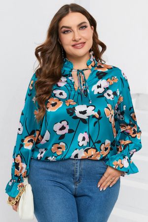 Дамскa макси блуза с дълъг ръкав и принт на цветя