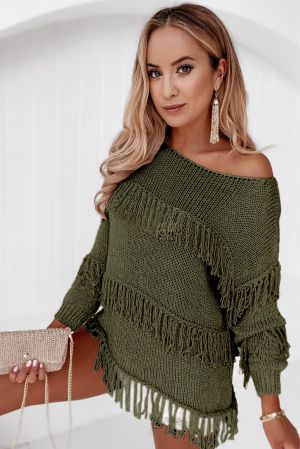 Ефектен дамски пуловер в тъмнозелено