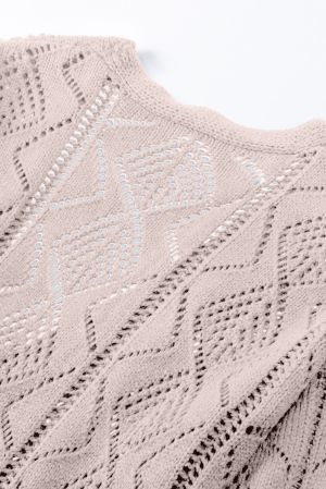Beige Hollow-out Openwork Knit Cardigan