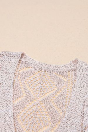 Beige Hollow-out Openwork Knit Cardigan