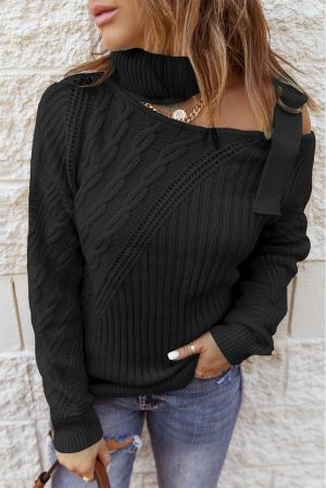 Ефектен дамски пуловер в черен цвят