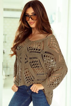 Ефектен дамски пуловер в кафяво