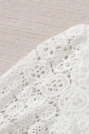 Lace Contrast Hollow-out Long Sleeve Blouse