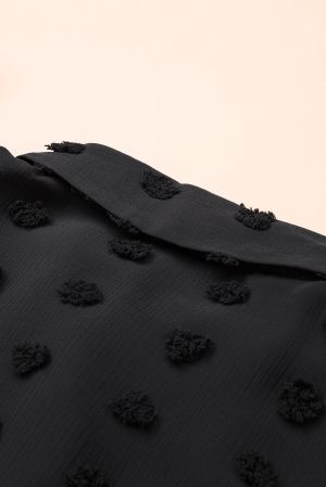 Black Long Sleeve Button Fuzzy Polka Dot Shirt