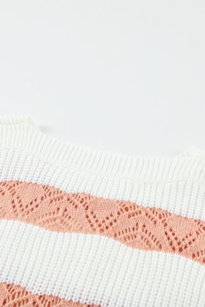 White Striped Colorblock Knit Sweater
