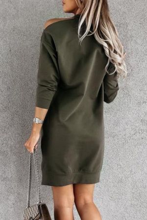 Green Single Cold Shoulder T-shirt Dress with Slits