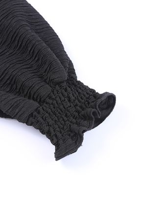 Black Frilled Smocked Neck Textured Bishop Sleeve Blouse