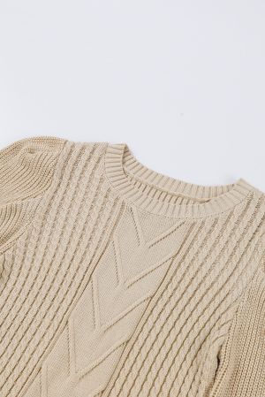 Дамски памучен пуловер в бежов цвят