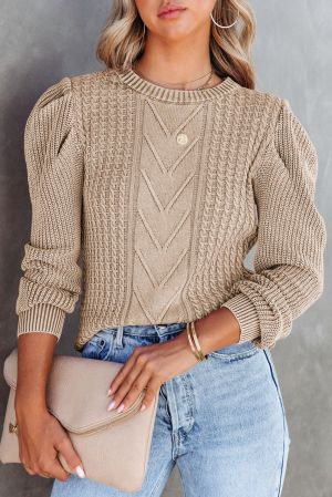 Дамски памучен пуловер в бежов цвят