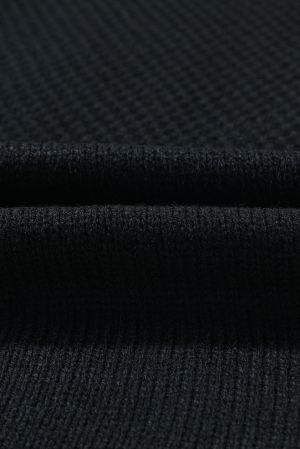 Black Floral Applique Drop Shoulder Bubble Sleeve Cardigan