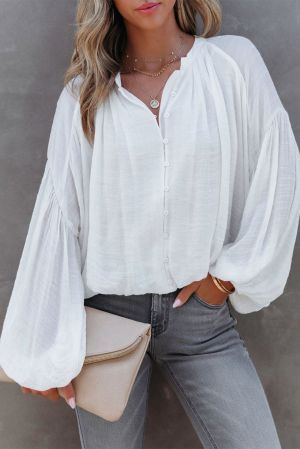 Дамска риза в бяло с дълъг ръкав, 100% вискоза