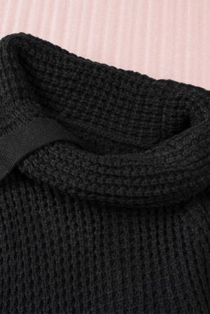 Black Buttoned Wrap Turtleneck Sweater