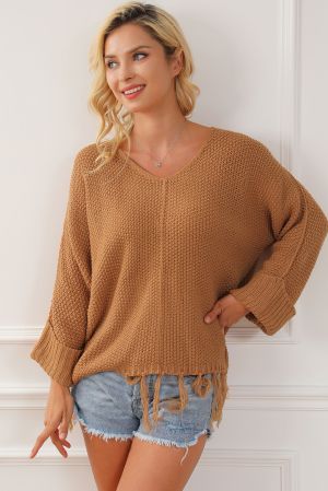 Дамски пуловер с ефектни пискюли