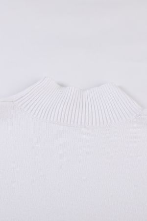 White Striped Turtleneck Long Sleeve Sweater with Buttons