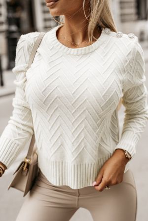 Дамски ефектен пуловер в бяло