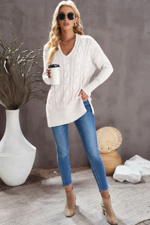 White Oversized Cozy up Knit Sweater
