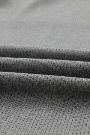 Gray Striped Mesh Long Sleeve Crewneck Ribbed Top