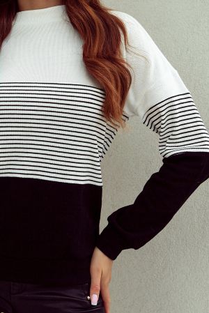Black Striped Contrast Colorblock Knit Top