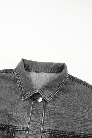 Дамско дънково яке в сиво с карирани детайли в кафяво