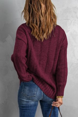 Дамски уголемен пуловер в цвят бордо