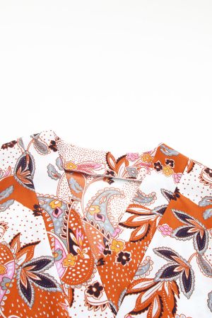 Orange Floral Wrap Kimono Blouse
