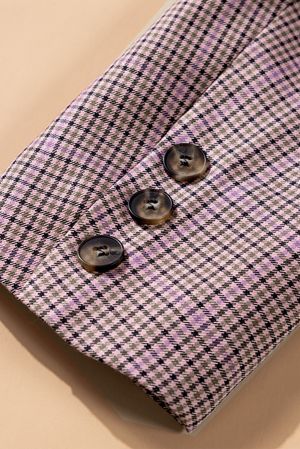 Plaid Print Lapel Collar Buttoned Blazer