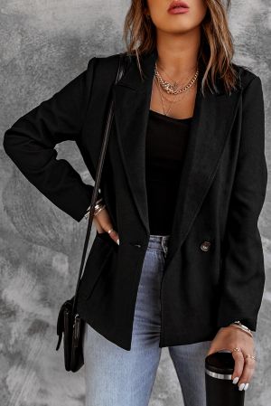 Дамско черно сако с ревер