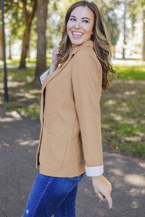 Apricot Buttoned Lapel Collar Blazer with Pocket
