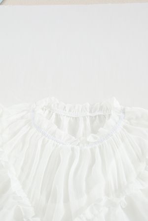 White Frilled Detail Tulle Tank Top