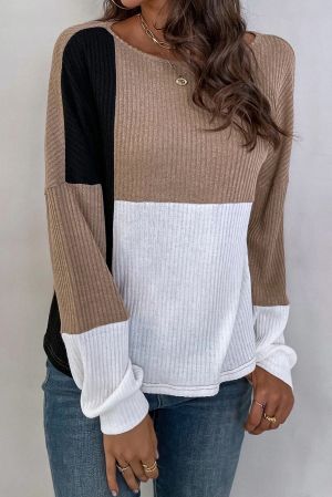 Дамска блуза с дълъг ръкав и 'color block' дизайн