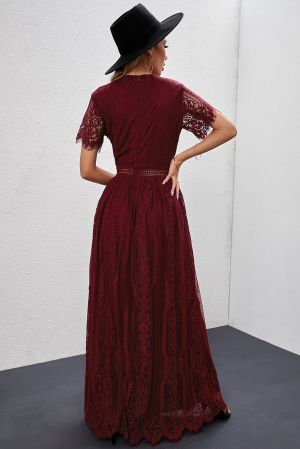 Fiery Red Fill Your Heart Lace Maxi Dress