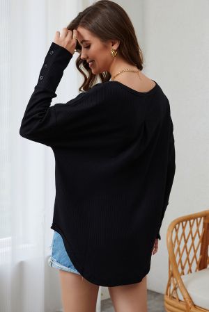 Дамска ежедневна блуза с дълъг ръкав в черно