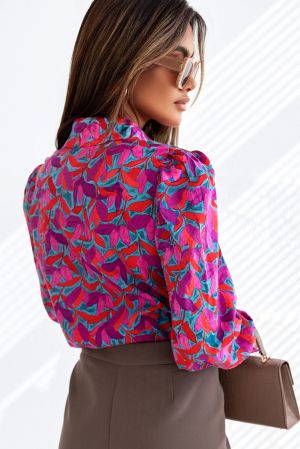 Дамска риза с дълъг ръкав и абстрактен принт, 100% памук
