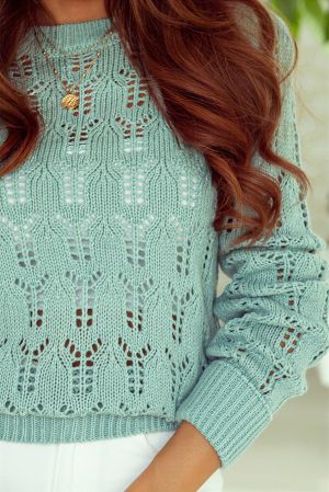 Green Sheer Knitted Pointelle Sweater