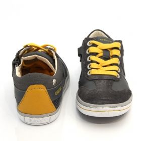 Детски обувки GEOX с връзки и цип,  сиви с жълти връзки