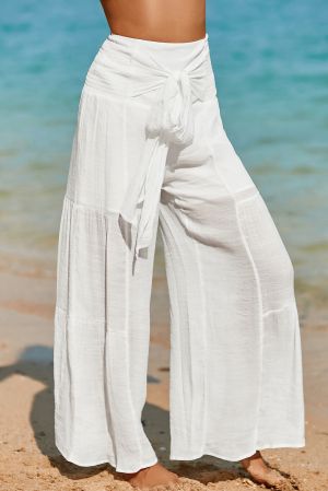 Дамски панталон в бяло, с висока талия и широки крачоли