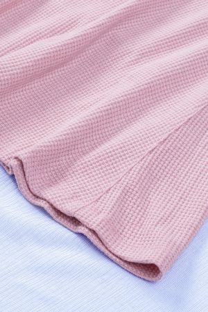 Pink Zip Neck Cut-out Waffle Knit Long Sleeve Top