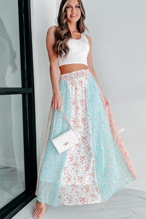 White Multi Floral Print Maxi Skirt