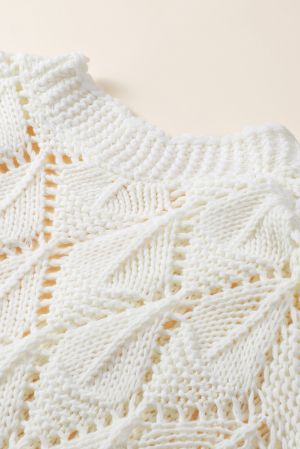 White Rhombus Hollowed Knit Open Front Cardigan