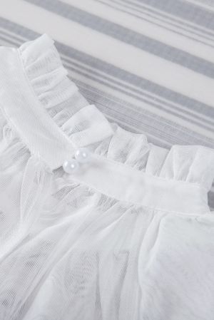 Дамска елегантна блуза в бяло с къс ръкав
