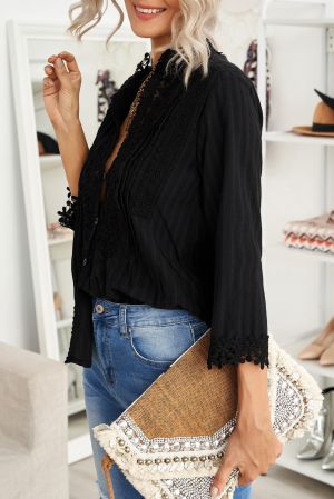 Black Sweet Mary Crochet Lace Top