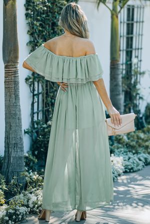 Off-the-shoulder Ruffled Maxi Dress with Split