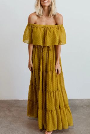 Yellow Swiss Dot Plus Size Ruffle Tiered Maxi Dress