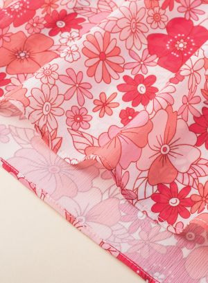 Pink Boho Floral V Neck Kimono Style Blouse