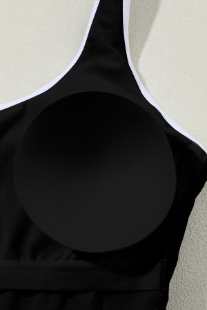Black Contrast Trim Colorblock U Neck One Piece Swimwear